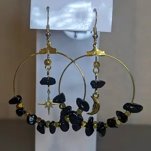 Moon And Star Crystal Gold Hoop Earrings