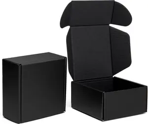 4x4x2" Black Shipping Boxes - Corrugated Cardboard Mailing Box Packaging for Small Business - Tab Locking Literature Mailer Flat Empty  Packing Supplies 24 Pack