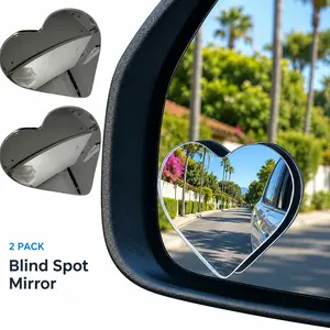 2Pcs Heart Shaped Frameless Blind Spot Mirror, for All Vehicle Rear View Installation, Universal Car Safety Accessory, 360° Rotatable Wide Angle Vision Aesthetic Rear Auxiliary Mirror