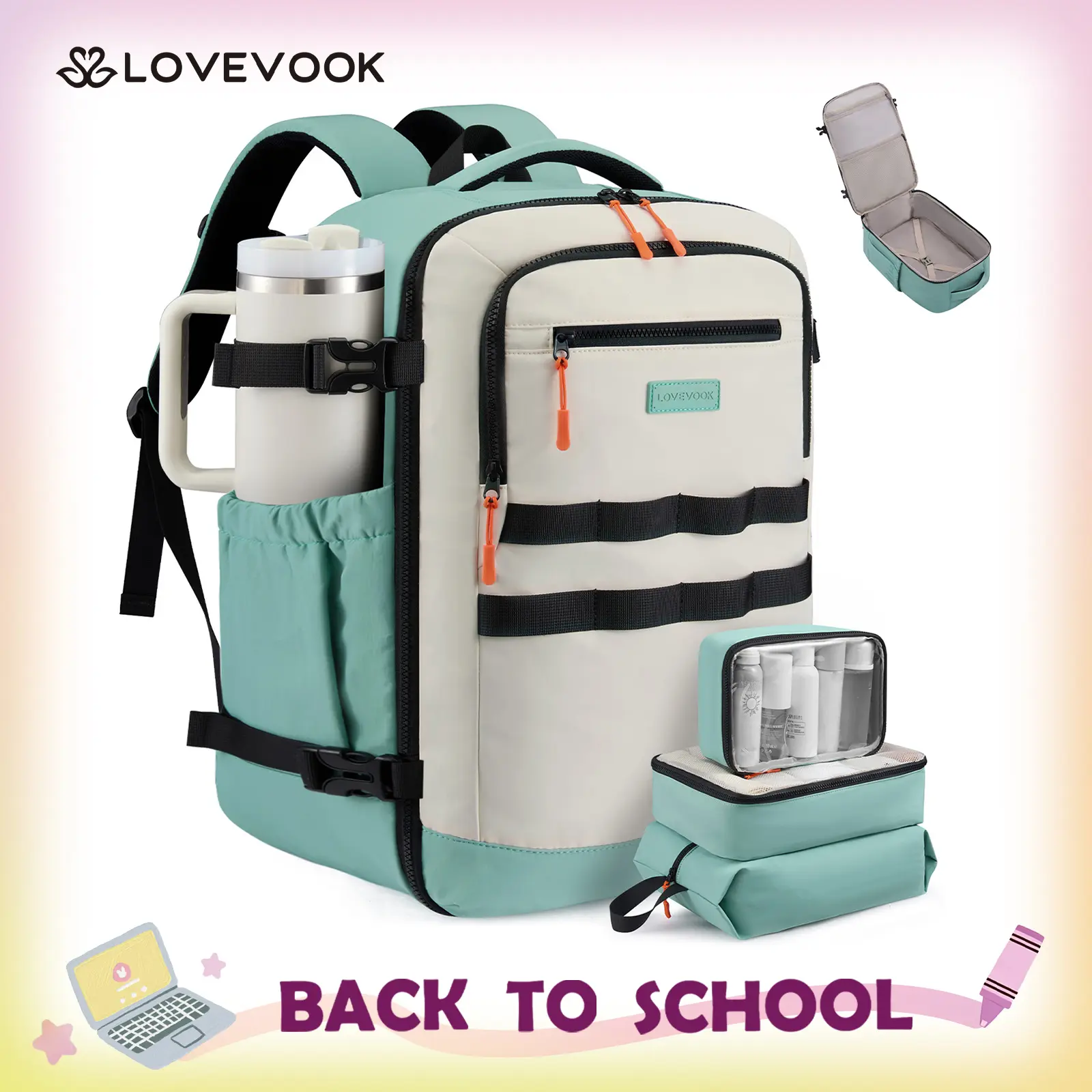 LOVEVOOK 40L&50L Travel Backpack for Women & Men, TSA Approved Carry On Backpack with 3 Packing Cubes, Waterproof Personal Item Bag Fits 17" Laptop, Weekender Essentials Overnight Backpack for Trip