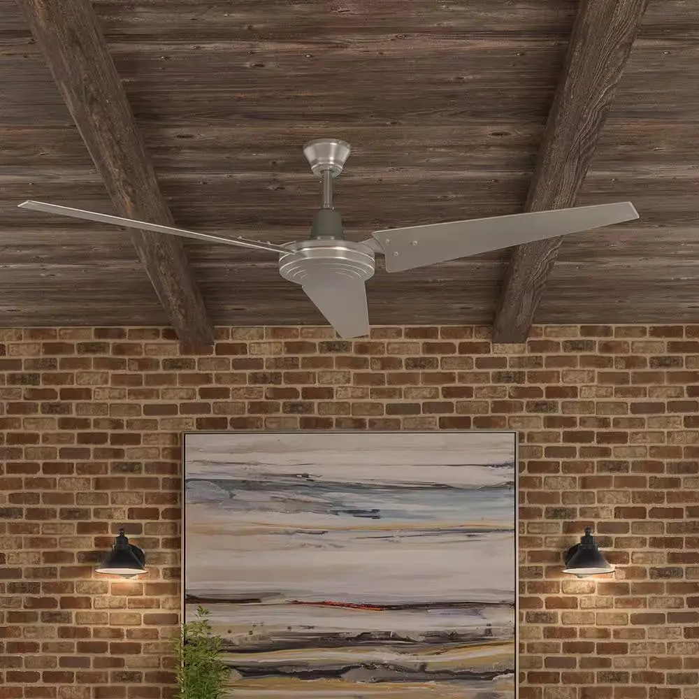 Industrial Ceiling Fan 60 Inch Indoor Outdoor Brushed Steel with Wall Industrial Ceiling Fan 60 Inch Indoor Outdoor Brushed Steel with Wall