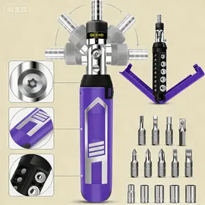 14-in-1 Multi Bit Screwdriver with 180° Pivoting Head, Adjustable Angle Ratchet Tool for Home DIY and Electronics Repair, Reusable Driver Set for Car Emergency and Garage Maintenance
