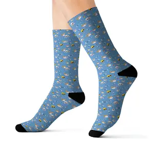 Printed Socks, Ribbed Tube, Cushioned Bottoms, 3 Different Sizes