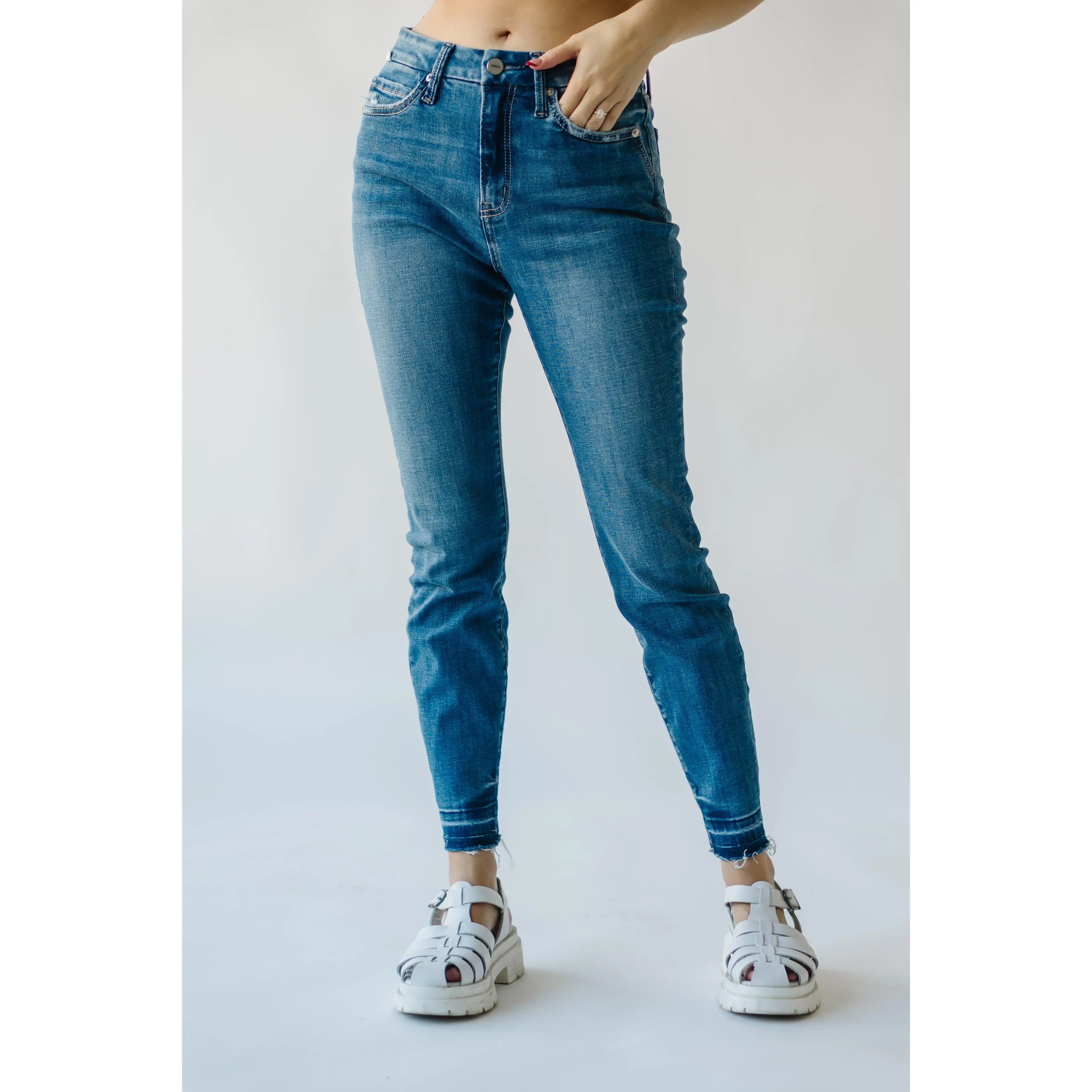 The Mongan High Rise Crop Skinny Jean in Medium Blue