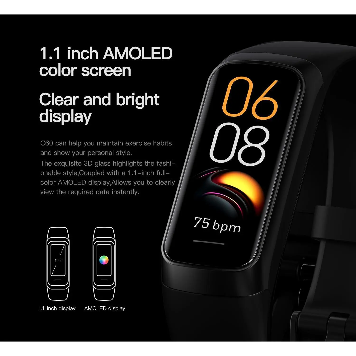 Fitness Tracker with 24/7 Heart Rate, Activity Trackers with Blood Pressure Sleep Monitor, 1.10" AMOLED Screen Step Tracker, Waterproof Step Counter, Health Smart Watch Pedometer for Women Men