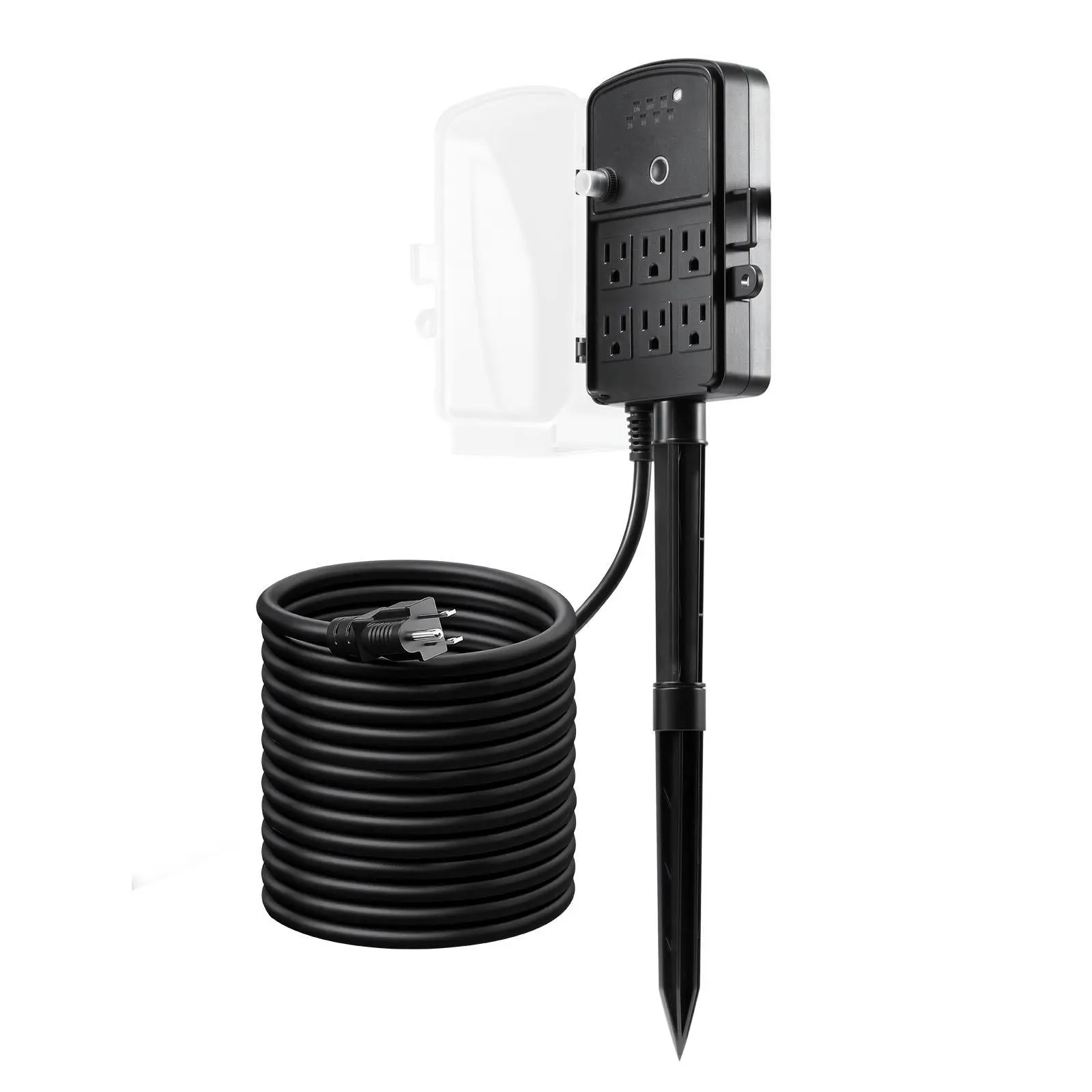 【Summerfinds】VEVOR Outdoor Waterproof Power Stake Plug zx-06rc, 25FT Extension Cord, 6-Outlet Power Strip with Cover, 2 Control Options (Remote Control/Dusk-to-Dawn Timer), 1875W/15A AC 125V 60Hz, 30M/98.4FT Reach, for Christmas Lights, Garden Devices, Pc