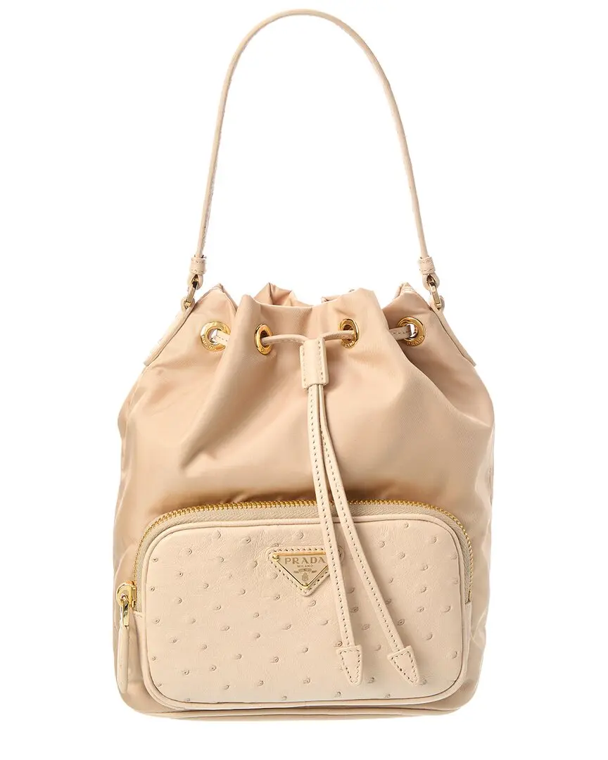 Prada Duet Tessuto & Ostrich Bucket Bag