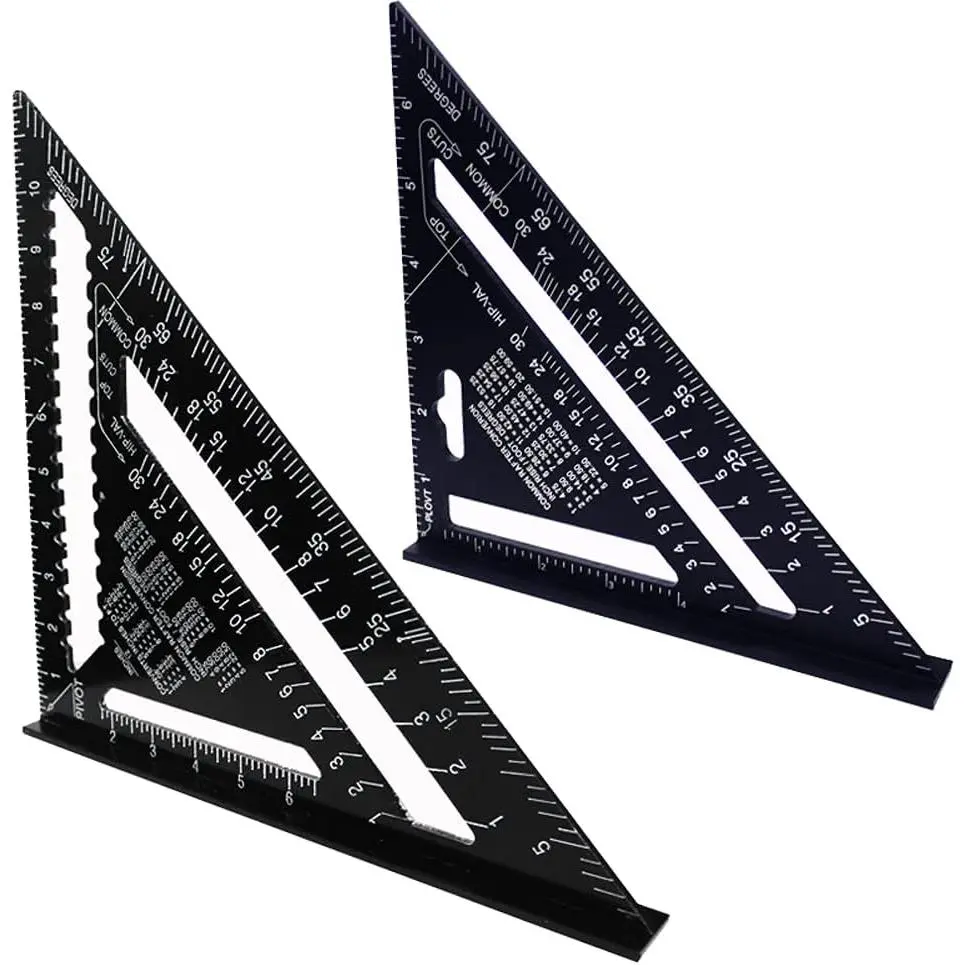 7 Inch & 12 Inch Triangle Ruler, Black Triangle Ruler Rafter Square Protractor, High Precision Aluminum Alloy Triangle Ruler,Layout Measuring Tool for Engineer Carpenter(Imperial)