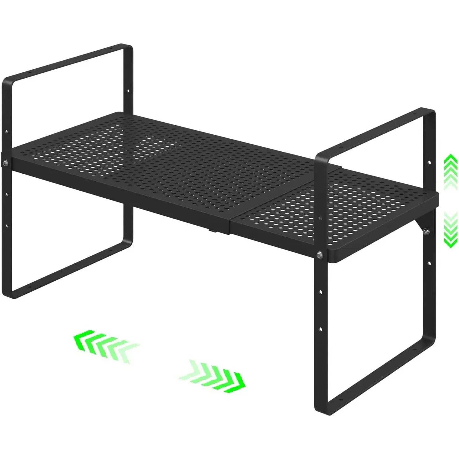 Black 1 Pack Heavy Duty Expandable Cabinet-Rack Organizer Shelf - Sturdy Adjustable Rectangular Compact Shelf Riser with Stackable Feature for Small Kitchen Pantry, Home Office