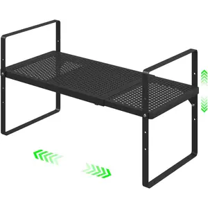 Expandable Cabinet Organizer Shelf, Stackable Shelf Riser for Small Kitchen Pantry Desk Cupboard Tabletop Countertop Home Office, Heavy Duty, Black Small 1 Pack