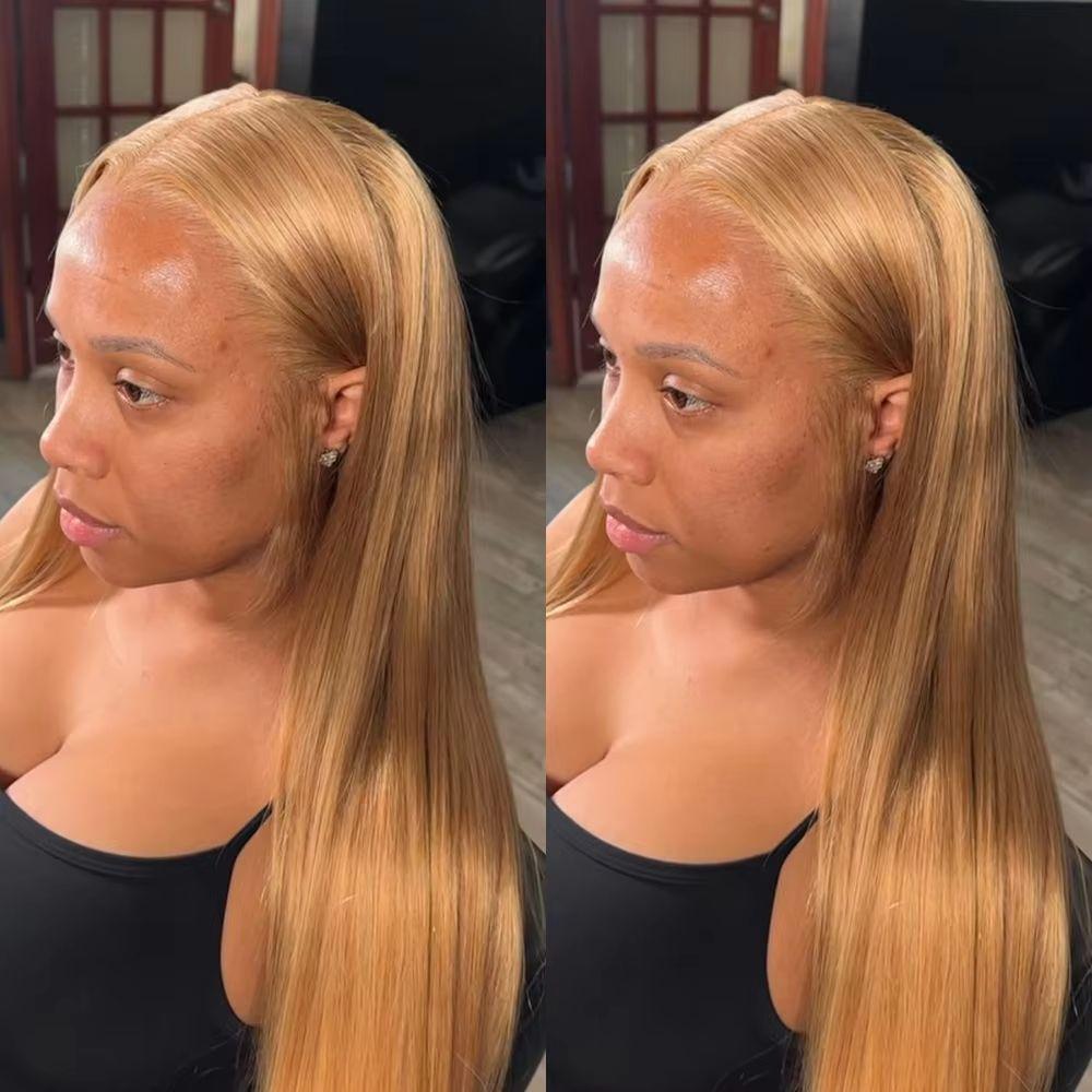Tuneful Honey Blonde 13x6 HD Transparent Lace Front Wig Human Hair Pre Plucked Honey Blonde Wig Human Hair 180% Density Lace Frontal Wigs Colored 27# SummerVibes