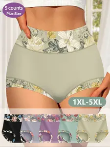 Morelect Women's High-Waisted Briefs, 5-Pack, Ditsy Floral Pattern, Comfortable Fit, Waist Cinching, All-Season Underwear, Casual