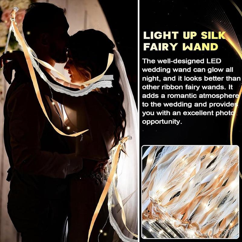 Proof Sportiva 30 Pieces Wedding Wand Ribbon Fluttering, 3 Light Up Modes, Light Up LED Silk Fairy Tale Wand, Light Up Lace Wand with Bell, Suitable for Weddings, Carnivals, Concerts, New Year's Day, Birthday Parties, Holiday Parties and more!