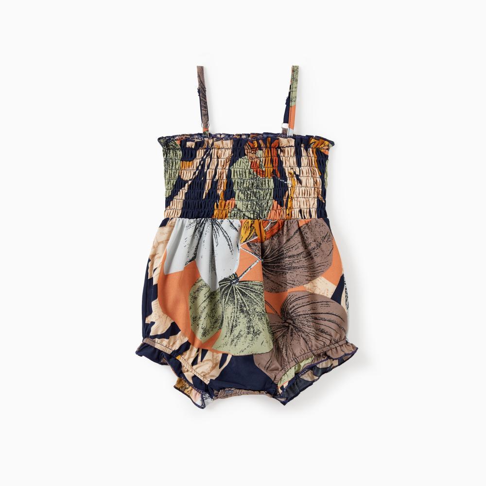 PatPat Family Matching Tropical Floral Print Smocked Top Strap Wide-Leg Jumpsuits for Mommy and Me