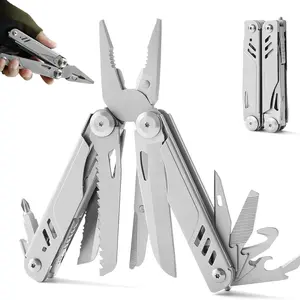 21-In-1 Stainless Steel Multi-Tool, Self-Locking Edc Tool, Includes Needle Nose Pliers, Pocket Knife, Screwdrivers, Saw, Case, Igniter - 10.5 Oz, Camping Gift for Men