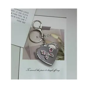 Dual-Sided Folding Compact Mirror with - Versatile Bag Charm, Car Keyring, and Portable Makeup Mirror, Trendy Cute Keychain for Bags