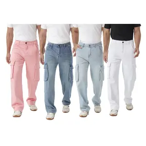 Men's Cargo Jeans Relaxed Straight Leg Fashion Work Denim Pants with 6 Pockets Jeans