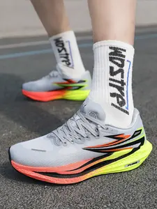 Men's Road Running Shoes, Cushioned Rubber Sole, Lace-Up Design, Lightweight Shock Absorption, Suitable for Fitness & Casual Wear