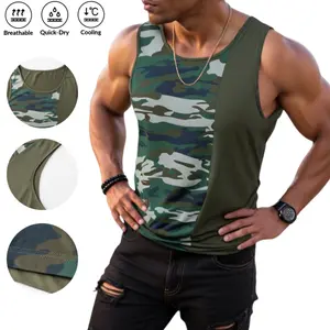 Men’s breathable, comfortable sleeveless tank top with camouflage patchwork and an asymmetrical camouflage design—versatile for gym training, outdoor activities, everyday commuting, home wear, and going out.