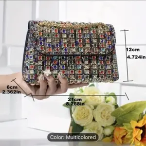 Sparkly Crystals Rhinestone Evening Bag for Women Multicolored Shoulder Crossbody Handbag with Colorful Rhinestones