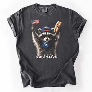 Comfort Colors Feral & Free Raccoon Shirt, Funny Patriotic 4th of July Tee, USA Independence Day Shirt, Retro American Freedom Gift for Men and Women. Print Tee, Andrew Clothings