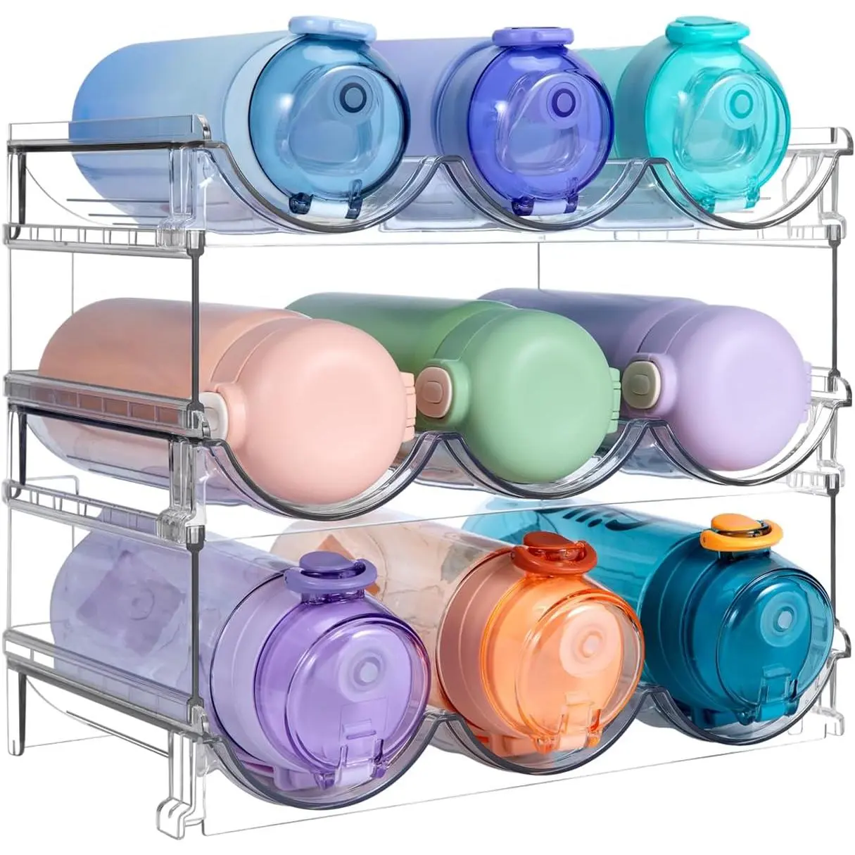Water Bottle Organizer, Stackable Bottle Storage Rack, 3 Pack Water Bottle Holder for Kitchen Fridge Cabinet Organization and Storage, Plastic Wine Rack/Drink Bottle Holder