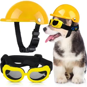UV Protection Dog Helmet and Goggles, 4 Inch Padded Puppy Motorcycle Helmet Adorable Dog Goggles with Adjustable Belt for Small Dogs Puppy Riding (Yellow, S)