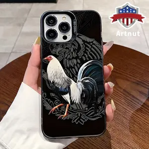 Phone Case for iPhone 16 Pro Max 15 Plus 14 13 12 11 XR XS E Majestic Rooster Pattern Matte Military-Grade Drop Protection Silicone Cover
