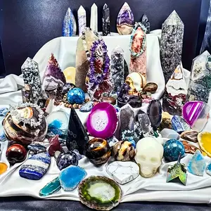 Luxurious Lucky Crystal  Box, containing a crystal tower, crystal ball, and a variety of loose gemstone crystal accessories, along with a mysterious random , perfect for home decoration decorative ornament little gifts