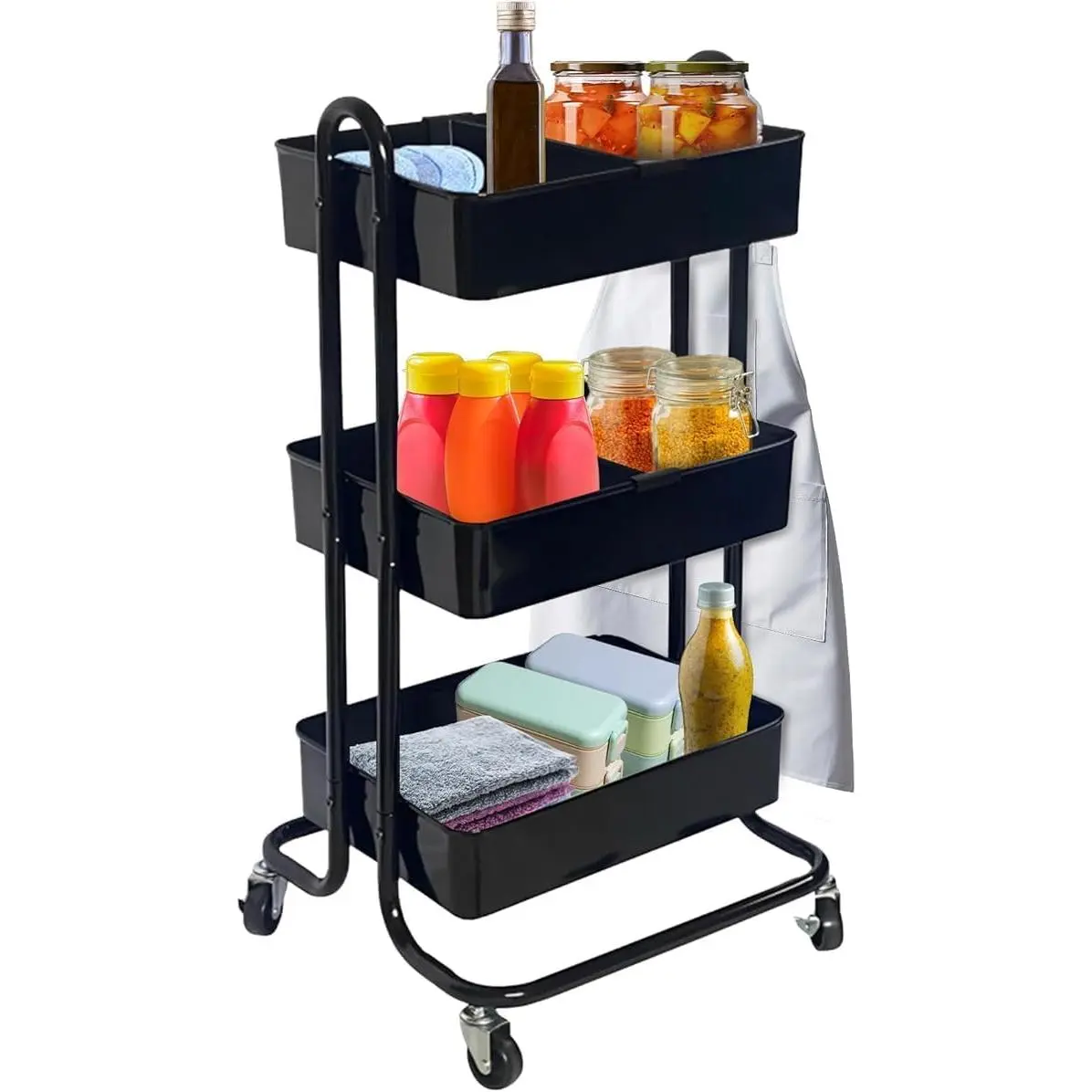USTECH Organize Art Supplies Beauty Products Kids' Cafts and Makeup with Black 10-Drawer Multipurpose Mobile Rolling Storage Organizer (3 Tier)