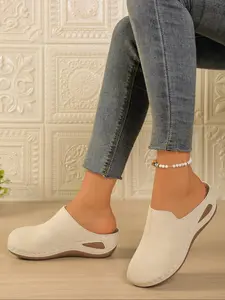 Spring & Fall Fashionable Open-Toe Half-Draped Mules, One-Step Slip-On Design, Comfortable Breathable Soft Sole, Versatile Home & Outdoor Wear
