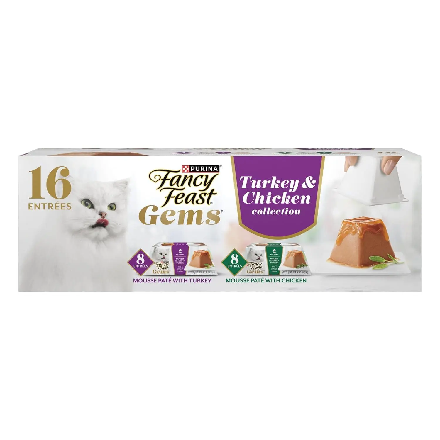 Purina Fancy Feast Gems Pate Mousse with Turkey and with Chicken Wet Cat Food Variety Pack - 4 oz. (Pack of 16)