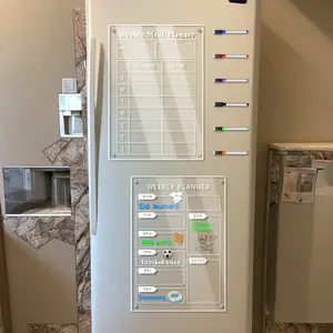 Magnetic Weekly Planner Board, Wall Planner, Visual Schedule Board, Transparent Acrylic Erasable, Meal & Schedule Dual Planning, Includes 6 Magnetic Whiteboard Pens