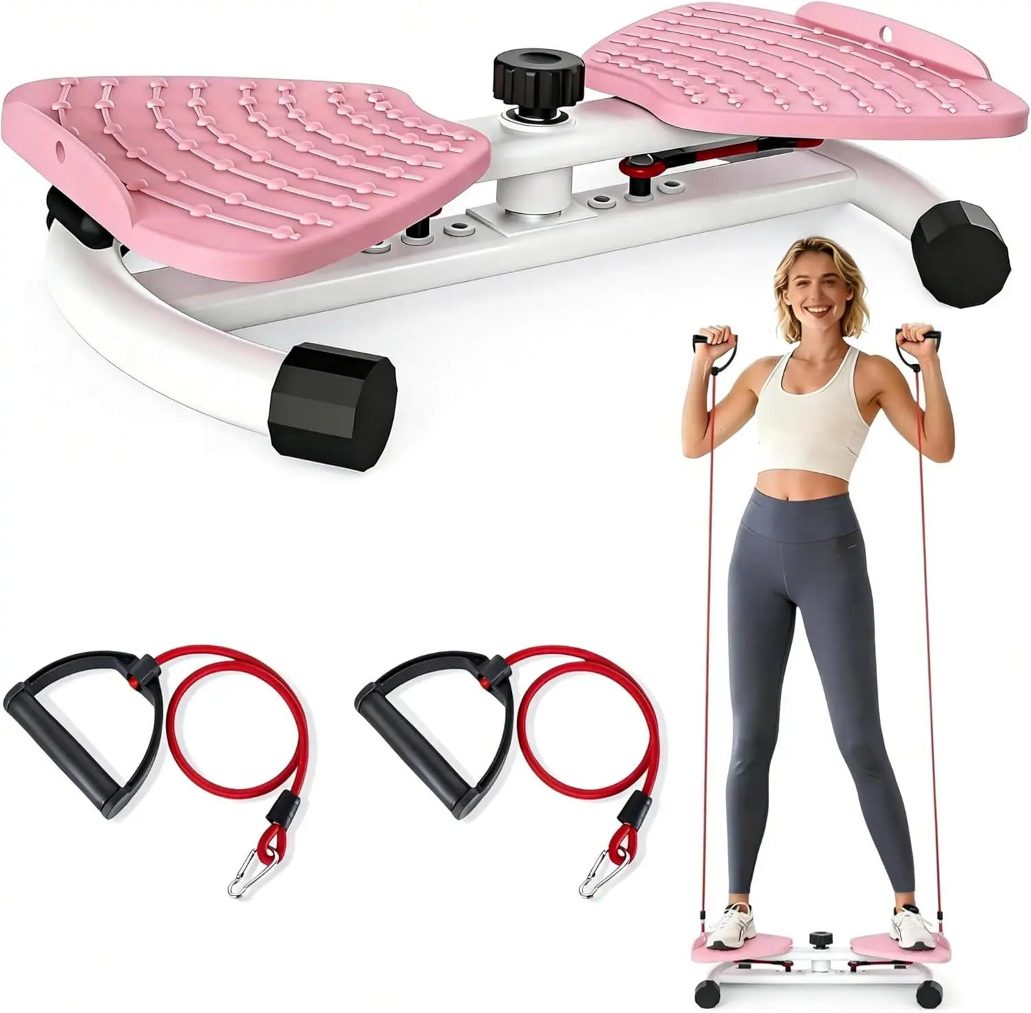 Dual Pedal Waist Twister Machine with 2 Resistance Bands, 300 lb Capacity, Non-Slip Quiet Rotating Platform for Home Gym