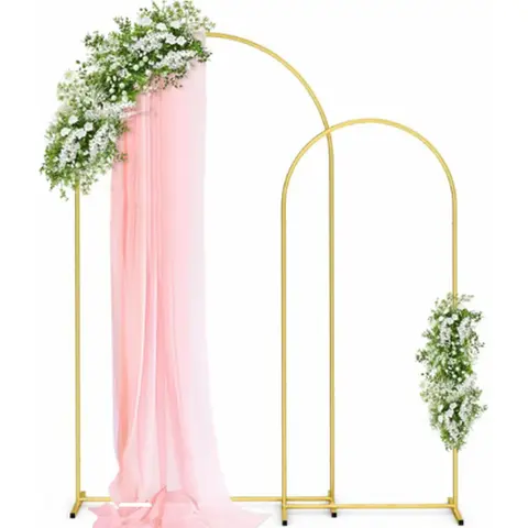 Arched Backdrop Frame 2 Set (6FT & 7.2FT) and 3 Set(6FT & 6.6FT & 7.2FT), Golden Metal Frame with Stable Base, Robust Easy-Assembly Stand, Bridal Shower Prop for Balloon Decor, Birthday /Anniversary /Baby Shower / Wedding /Christmas Home Party Decorations