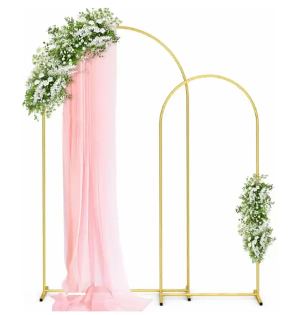 Arched Backdrop Frame 2 Set (6FT & 7.2FT) and 3 Set(6FT & 6.6FT & 7.2FT), Golden Metal Frame with Stable Base, Robust Easy-Assembly Stand, Bridal Shower Prop for Balloon Decor, Birthday /Anniversary /Baby Shower / Wedding /Christmas Home Party Decorations