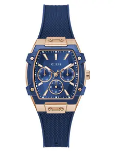 GUESS Female Rose Gold-Tone and Blue Silicone Multifunction Watch