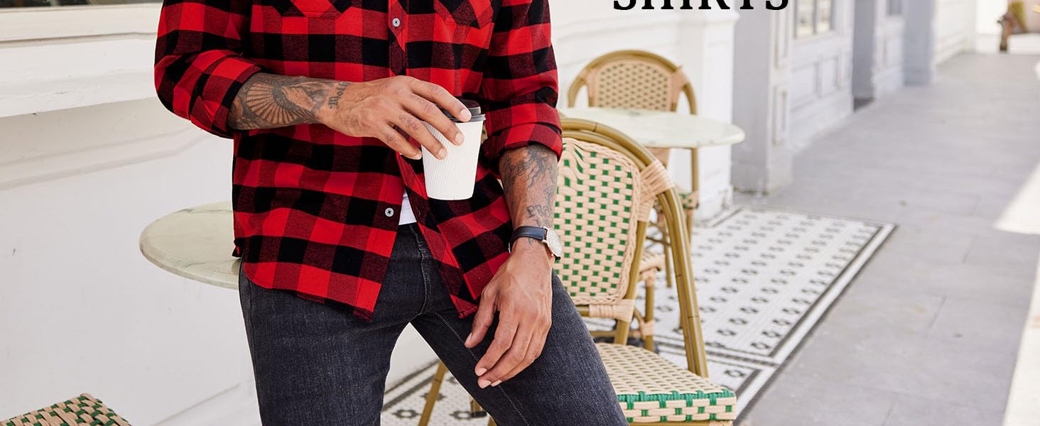 COOFANDY Men's Flannel Plaid Shirts Long Sleeve Casual Button Down Shirt with Pockets COOFANDY Men's Flannel Plaid Shirts Long Sleeve Casual Button Down Shirt with Pockets