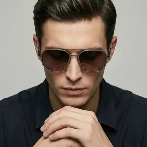 Men's Geometric Double Beam Sunglasses with Fashionable Pilot Design, UV Protection, Comfortable Fit, Ideal for Daily Wearing and Driving, Fashionable, Versatile and Handsome Glasses