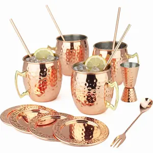 15-Piece Durable Moscow Mule Mug Set, Rose Gold Copper Stainless Steel Cocktail Bar Kit with Complete Tools, Shatter-Resistant for Backyard BBQ Patio Outdoor Gathering