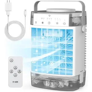 1600ml Dual Tank Portable Evaporative Cooler - Portable Type, 3 Speeds, 2 Mist Settings, Remote Control, 7 Lights, 3 Timers, Cooling for Room, Office