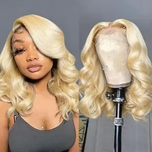 loose Bob Wig Human Hair 13x4 HD Lace Frontal Short Loose Body Wave Lace Front Bob Wigs for Black Women Human Hair Pre Plucked Glueless Side Part 180% Density 613 Blonde Color 12 Inch