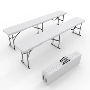 YJ-Garvee 6-Foot Portable Folding Bench 2 Pack with White HDPE Bench Top and Built-in Carry Handle, Heavy Duty for Picnic, Camping, Sports Events, and Outdoor Gatherings