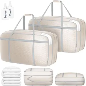 DIMJ 100L Comforter Bag with Handls, Large Washable Blanket, Compression Packing Moving Bags With Zipper, Saving Containers For Pillow, Clothes, Bedding, 2 PCS