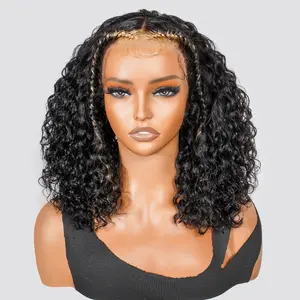 [Ready To Go]Asteria Hair Skunk Stripe Highlights Brown Glueless Bob Wig Water Wave 13x4 Human Hair Bob Wigs Pre Braided