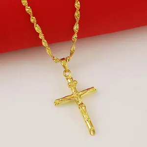 Cross Pendant Necklace Daily Wear Golden Twisted Chain Men and Women Gift