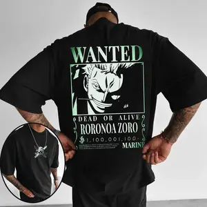 Oversized Wanted Roronoa Zoro T-Shirt, Unisex Anime Graphic Tee, Pirate Bounty Streetwear Shirt, Gift for Fans