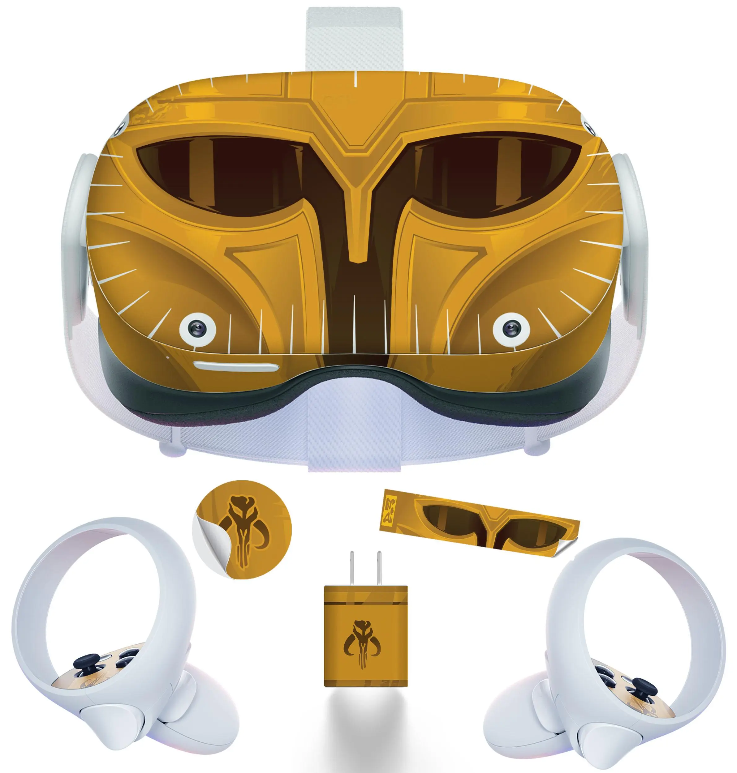 Easy-to-Apply Skin Sticker Kit compatible with Oculus Quest 2 VR headset - Armour Helmet virtual reality accessory - VR protector skin covers