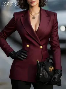 Women's Double-Breasted Suit Jacket French Commute Style, Long Sleeve, Anti-Wrinkle, Slimming Waist, Elegant Business Casual Wear