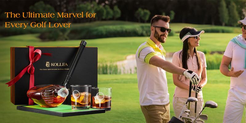 Valentine's Day Gifts, New Year Golf Gifts For Men Dad, Kollea Golf Club Whiskey Decanter Set – Golf Ball Shot Glasses, Cool Gift for Men Classic Utensils Printed Shaped Stopper Dispenser